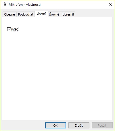 Nastavení mikrofonu - záložka "Vlastní"