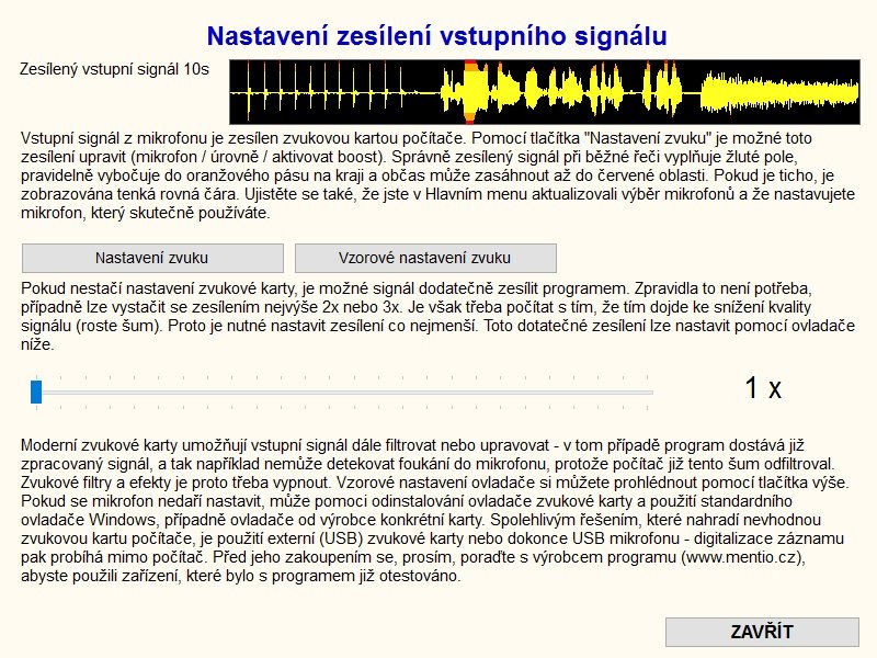 Kontrola připojení a nastavení citlivosti mikrofonu